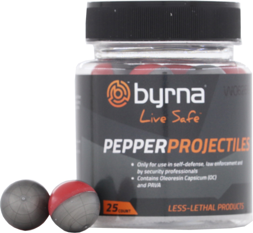 BYRNA PEPPER PROJECTILES - 25 COUNT TUB .68 CAL - Louie G's Outdoors